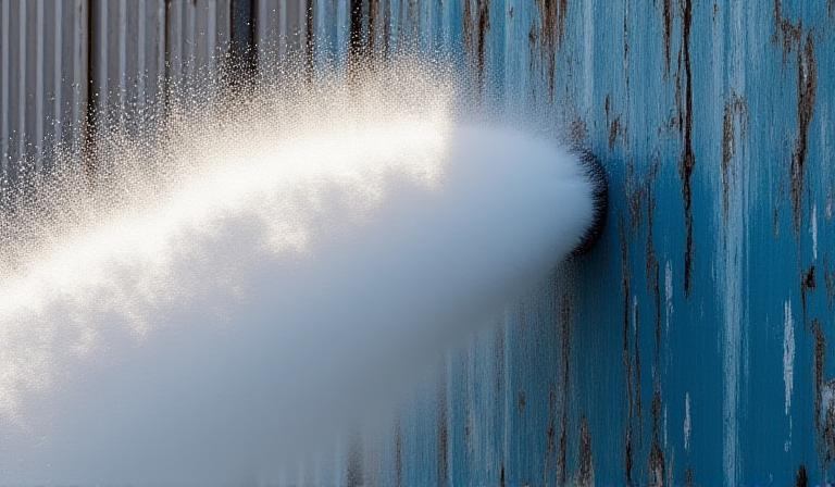 High pressure water blasting in action